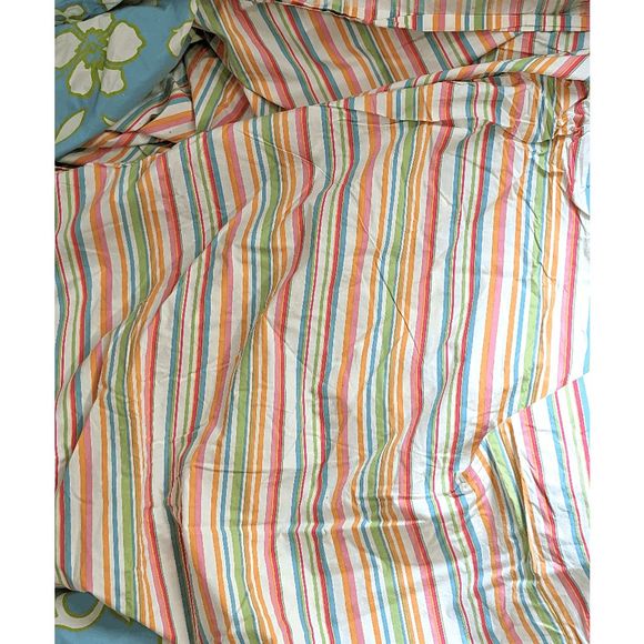 Pottery Barn Kids reversible queen duvet cover colorful stripes floral cotton - Picture 6 of 8